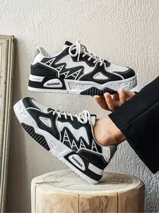 Size runs small Men's Trendy Color Block Platform Skate Shoes, Thick Sole Height Increasing Casual Sneakers, Thick Rope Laces Streetwear Walking Board Shoes