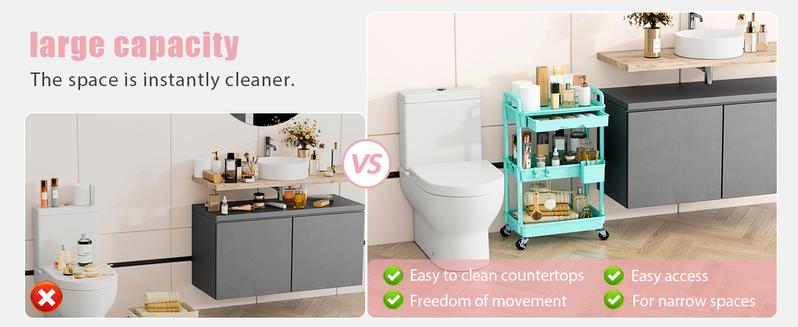 VANCASTLE 3/4 Tier Rolling Utility Cart Organizer with Removable Drawer - Sturdy Rolling Storage Cart with 2 Lockable Wheels for Bathroom, Kitchen, Snack, Craft, Makeup, and Baby Essentials White Racks bathroom organizer garage accessories VANCASTLE 3/4 Tier Rolling Utility Cart Organizer with Removable Drawer - Sturdy Rolling Storage Cart with 2 Lockable Wheels for Bathroom, Kitchen, Snack, Craft, Makeup, and Baby Essentials White Racks bathroom organizer garage accessories