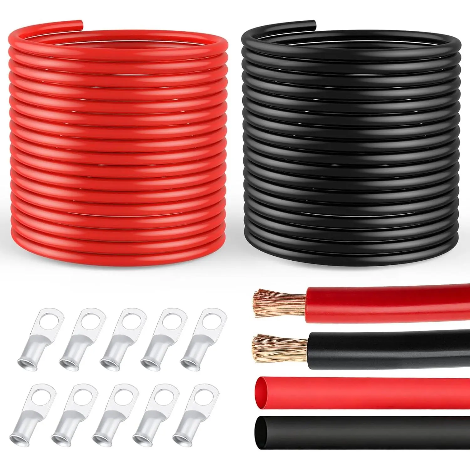 6 Gauge Wire 6 Awg Wires 20 FT Black + 20 FT Red, 6 Gauge   6awg Marine Wires, 6awg Copper Wire Welding  Standard with  Lugs Terminal Connectors and Heat Shrink Tube