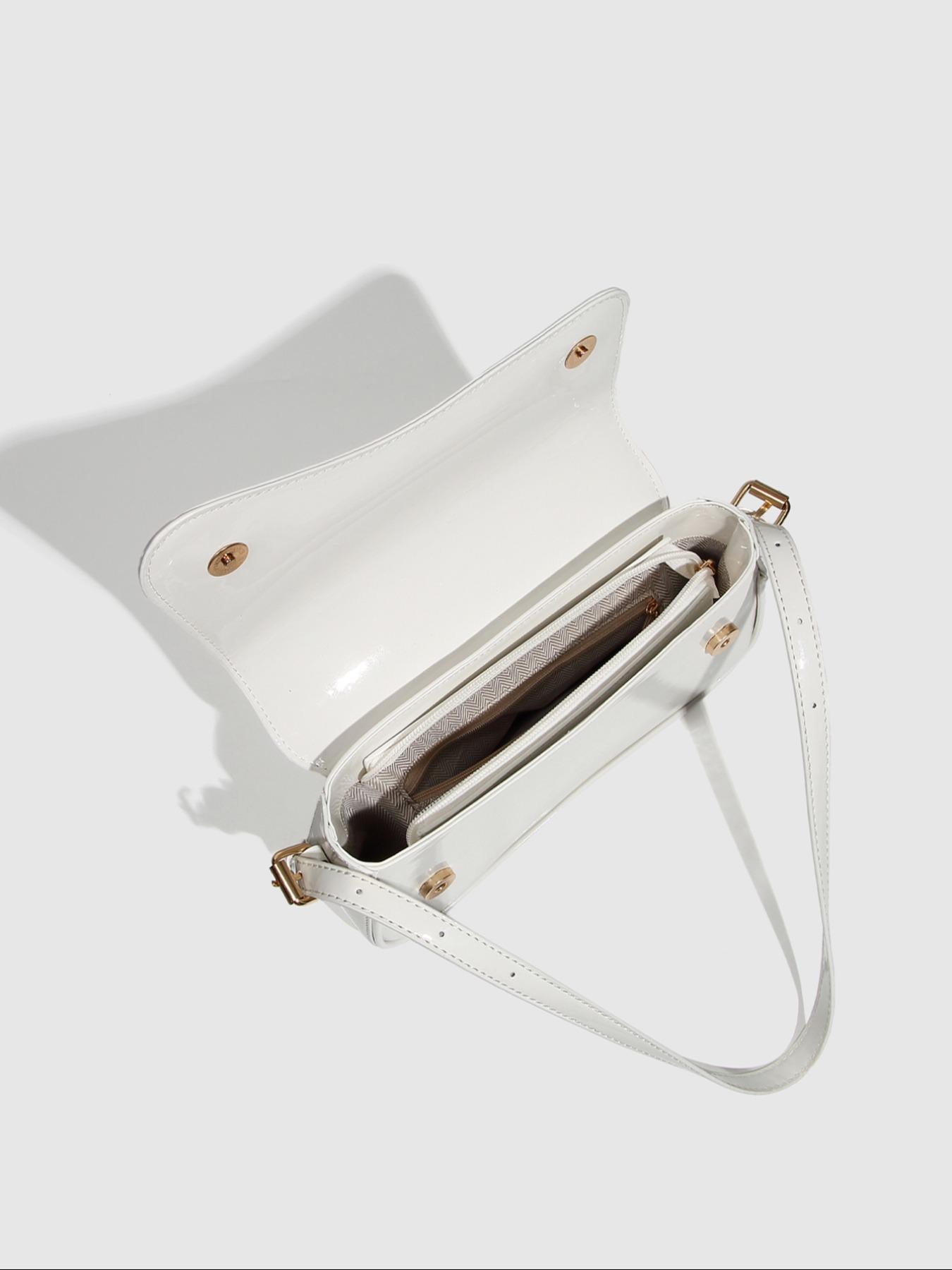 Women's Solid Color Shoulder Bag, Fashionable Patent Leather Crossbody Bag for Daily Used, Casual Trendy Versatile High-quality Daily Commuting Bag