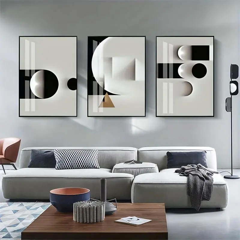 Unframed Black and White Geometric Canvas Prints (Set of 3) - Nordic Abstract Posters for Modern Home Decor, Bedroom, Office Wall Art printable  largsport room art poster girly living room bedroom decor vintage halloween hallway rustic high color