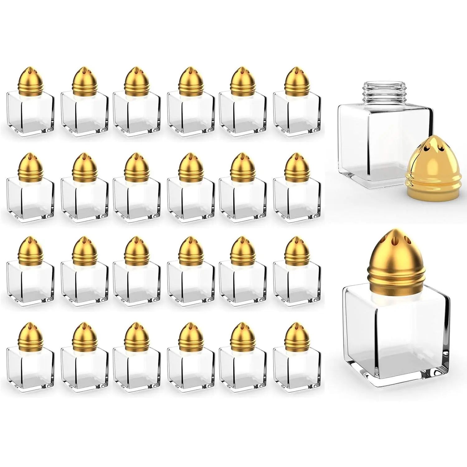 24 Pack Mini Salt and Pepper Shakers, 0.5 oz Glass Cube Shape Spice Shaker with Funnel, Seasoning Jars for Wedding Party Restaurant Home Kitchen