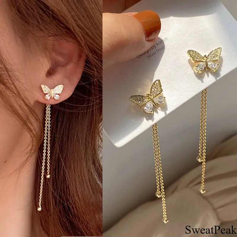 Butterfly Earrings for Women, Y2K Pearl Rhinestone Fringe Drop Earrings, Elegant Statement Dangle Earrings with Sparkling Crystal Design, Trendy Fashion Jewelry Accessories for Party, Wedding, Date Night, Travel & Daily Wear