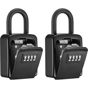 Key Lock Box, 4-Digit Combination Key Storage Lockbox, Portable Wall Mounted  Lockbox with Code for , Flats, Realtors Garage Spare  (2 Pack, Black)