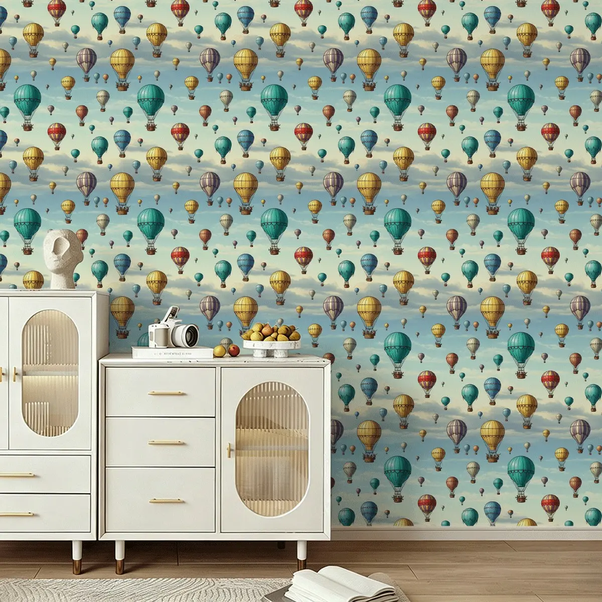 Seamless Wall Stickers, Vintage Hot Air Balloon Design, Easy Peel-Off, Durable Adhesive, Perfect for Bars & Rentals, Decorative Wallpaper