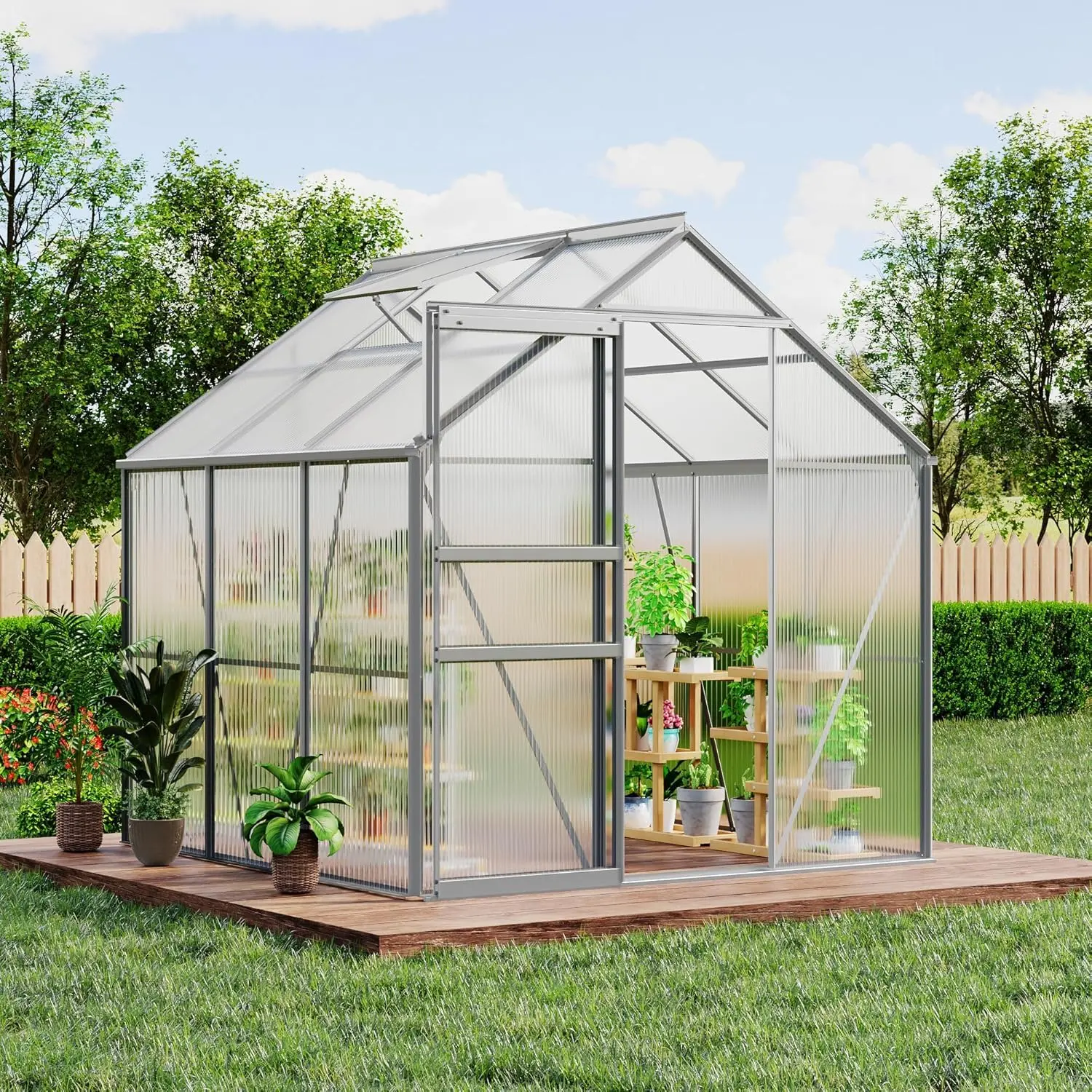 Garvee Greenhouse for Outside, 6 x 6FT Polycarbonate Greenhouses with Aluminum Frame, Outdoor Green Houses Garden Backyard, Patio, Sliding Door, Adjustable Roof Vent for Backyard,