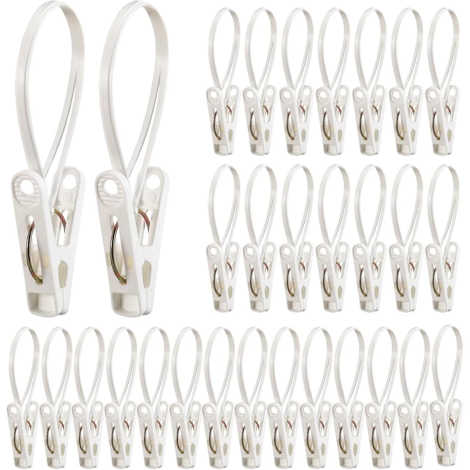 Honeydak 30 Pack Multi-Purpose Laundry Hooks Hanging Clips Bulk with Plastic Rope Hanger Clips for Baby Clothes Closet Organizer for Pants Hat Sock Boot Bra Towel Bathroom Wardrobe (White)