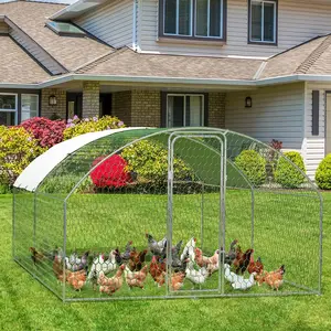 Metal Chicken Coop, 9.8 x 6.5 x 6.5 Ft Chicken Run with Waterproof Cover, Dome-Shaped Portable Poultry Cage with Lockable Door, Walk In Animal Enclosure for Outdoor Backyard Farm