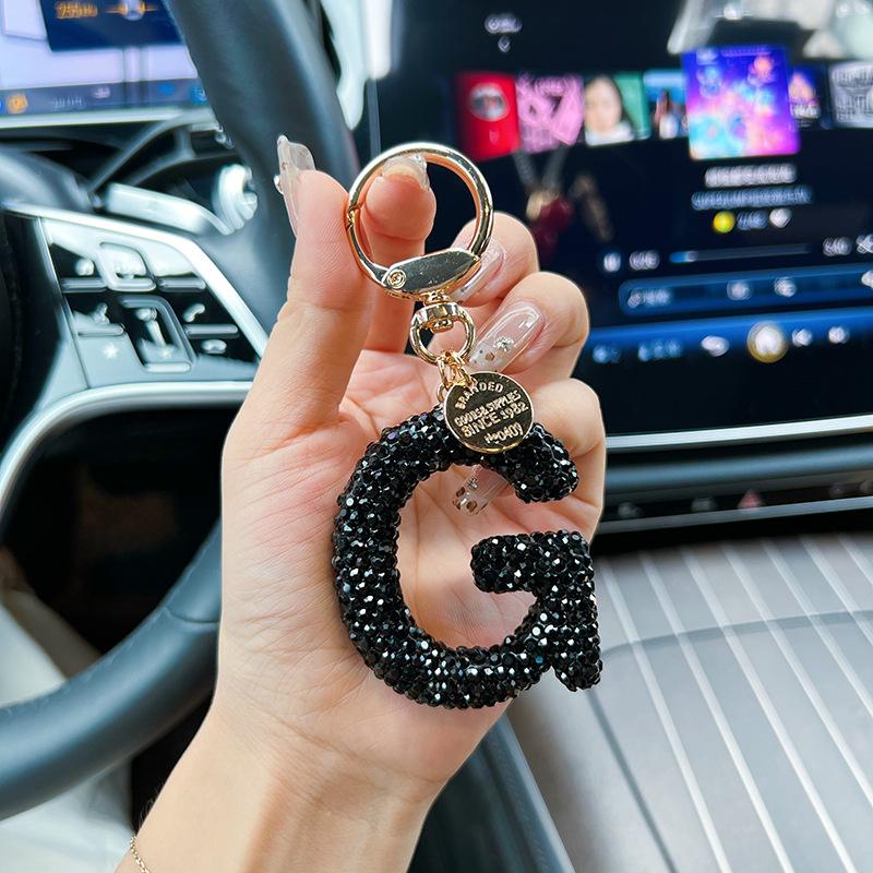 Creative Rhinestone Car Keychain, Aesthetic Bag Pendant Bag Charm, Fashionable Letter Key Ring, Elegant Bag Charm Accessory, Perfect Holiday  Accessory for Men & Women