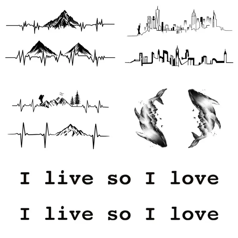 Revolutionary Minimalist Line Semi-Permanent Tattoo Stickers, ECG Mountain City Whale Fake Tattoos, Inspirational Quote Waterproof Herbal Tiny Temporary Tattoos, Aesthetic Simple Tattoo for Wrist Collarbone
