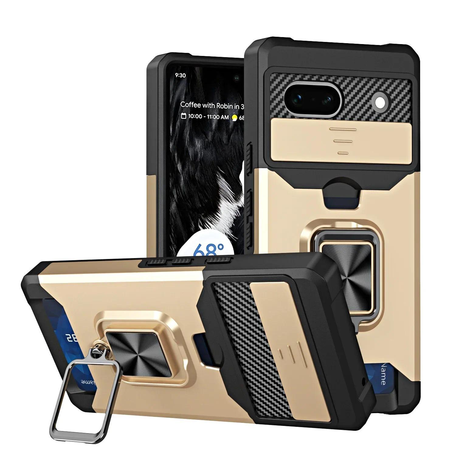 Case for Google Pixel 9A  9 Pro XL 8 7A 7 6 A Pro Slide Camera Card Holder Slot Wallet Protective With Ring Stand Cover