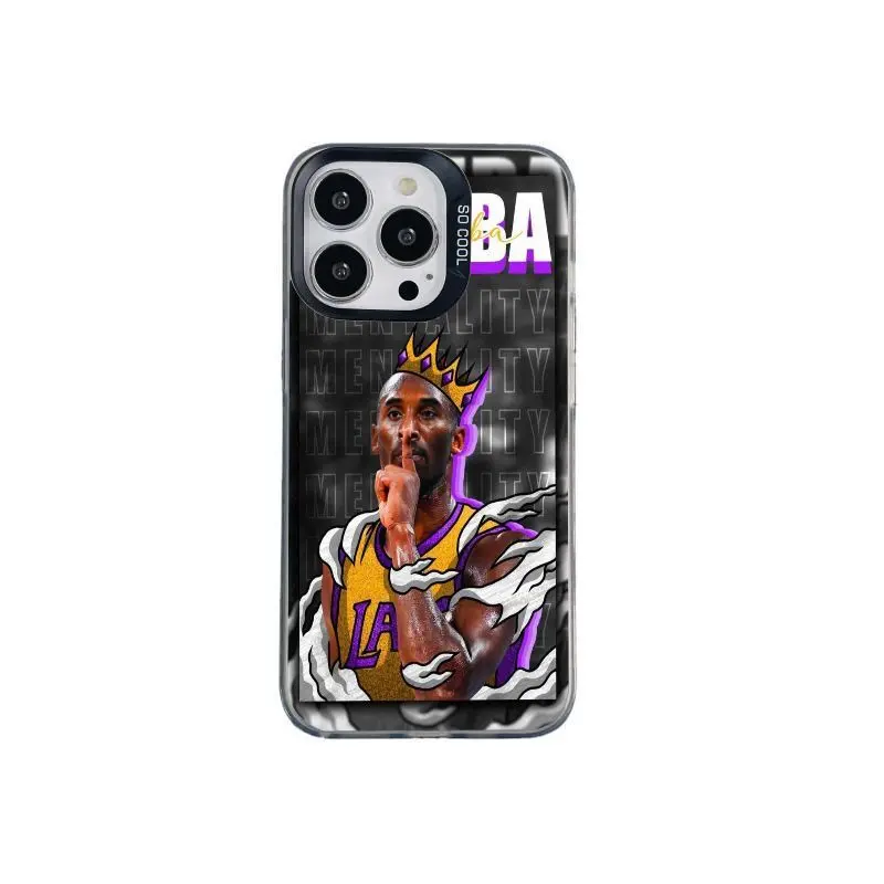 Durable phone case featuring a colorful silver design of basketball superstar Kobe Bryant; compatible with iPhone 12 through 17 and Samsung S22 through S26 series. An excellent gift for close friends and perfect for the holiday season.