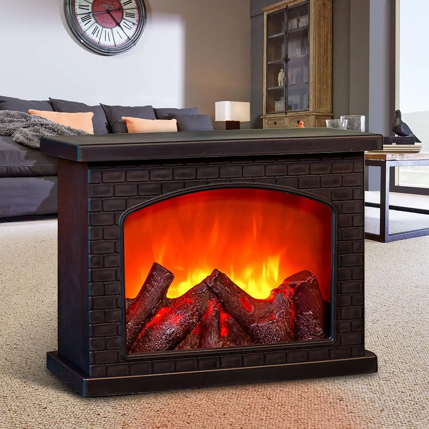 Small Decorative Fake Fireplace Lantern Lamp with LED Flame Effect