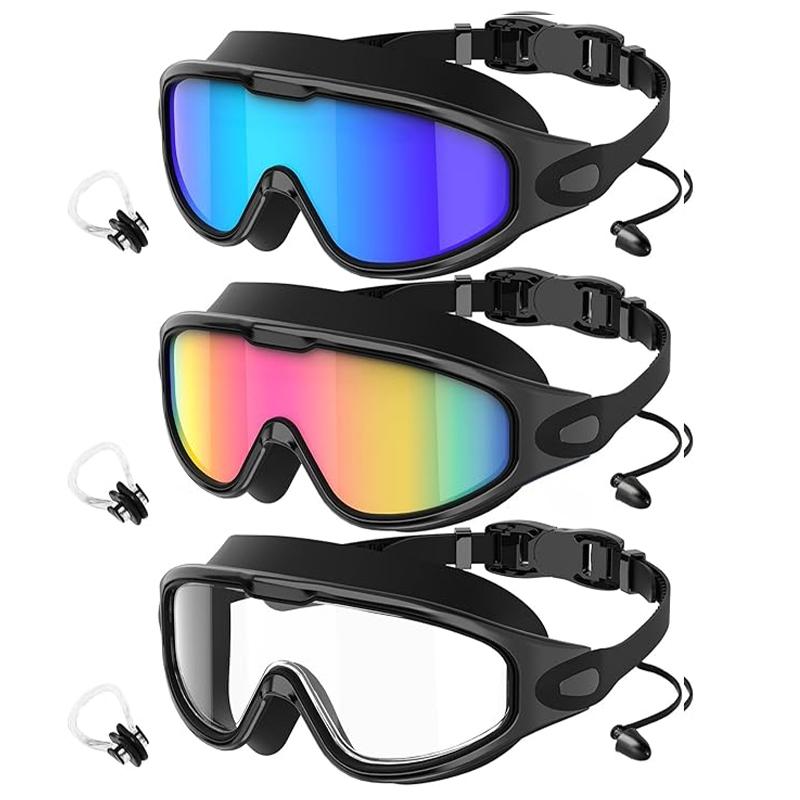 3-Pack Swim Goggles with Nose Clips and Ear Plugs for Adults and Teens, Leak-Proof Anti-Fog Swimming Goggles with 180° Wide View for Pool, Beach and Open Water #GLOBAL PICKS