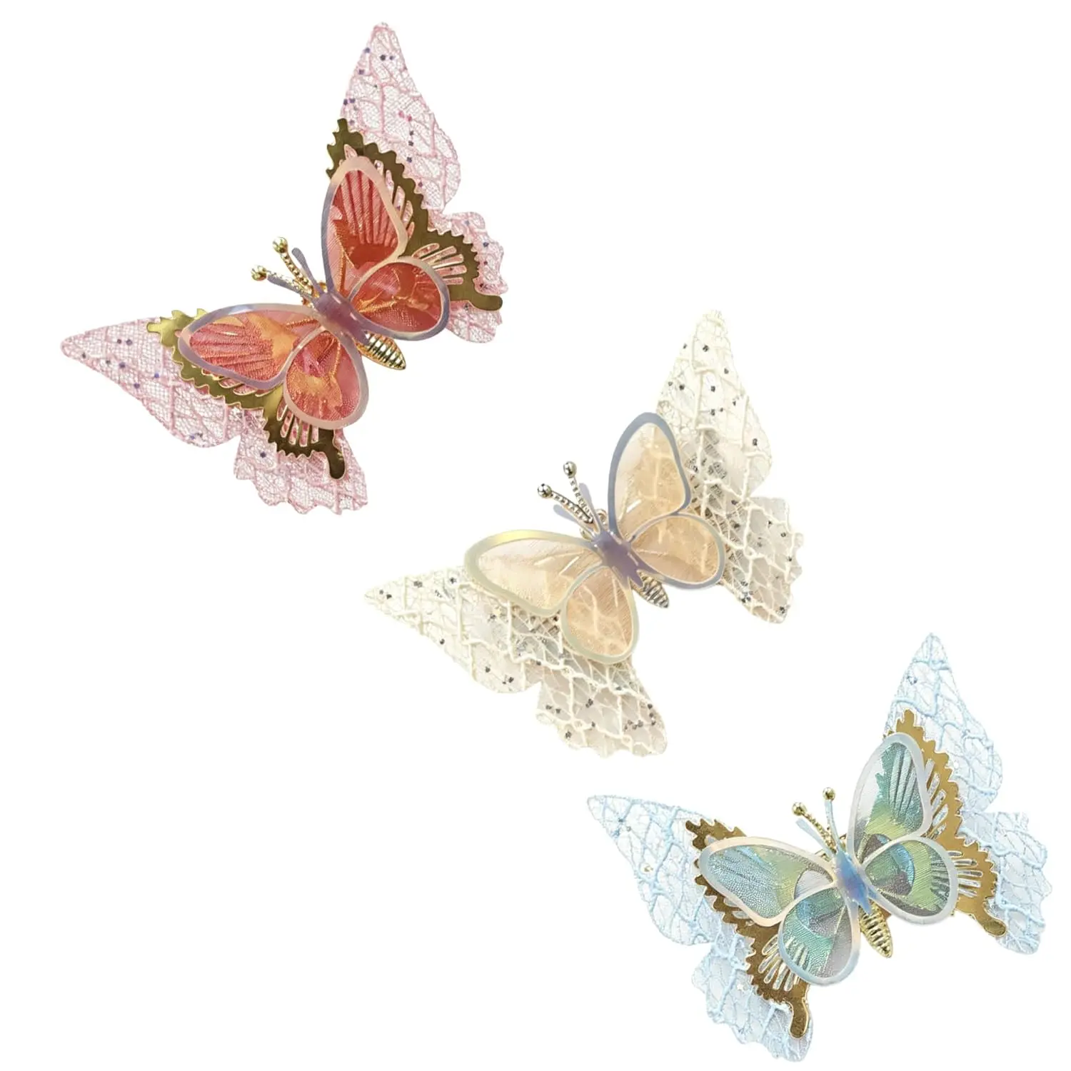 3 count Butterfly Hair Clips, Y2K 90s Fairy Hair Accessories for Women Girls |  Moving Butterfly Hair Clips With Spring Fluttering Lace  For Wedding, Party, Fairy Costume & Daily Hairstyle Decor