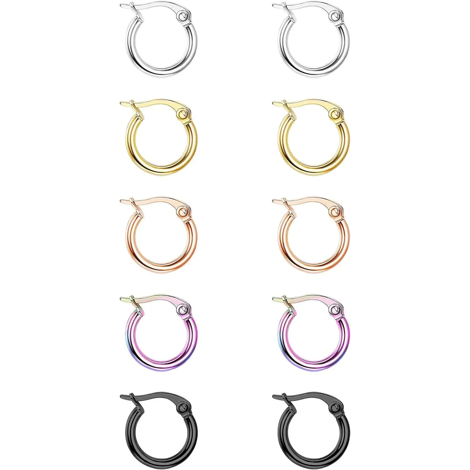 Colorful Hoop Earrings Surgical Steel Hoop Earrings for Women Loop Earrings 10mm/15mm/20mm/25mm