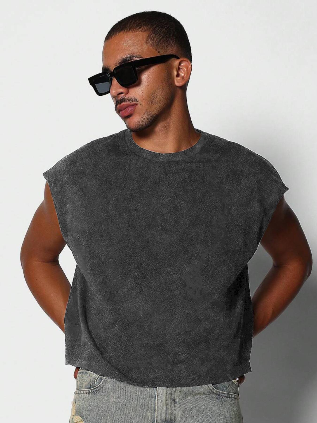 【TDOTW】Men's Washed Sleeveless Fitted Casual Plain Vest, high-quality cotton, all-day wear, street culture effect, enhance comfort and fashion