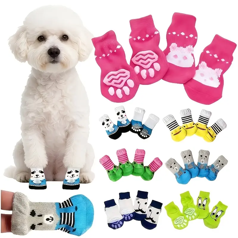 4pcs Non-Slip Polyester Dog & Cat Paw Protectors - Multi-Size, All-Season Durable, Slip Prevention, Machine Washable, Indoor/Outdoor Use Paw Shoes for Small to Medium Breeds