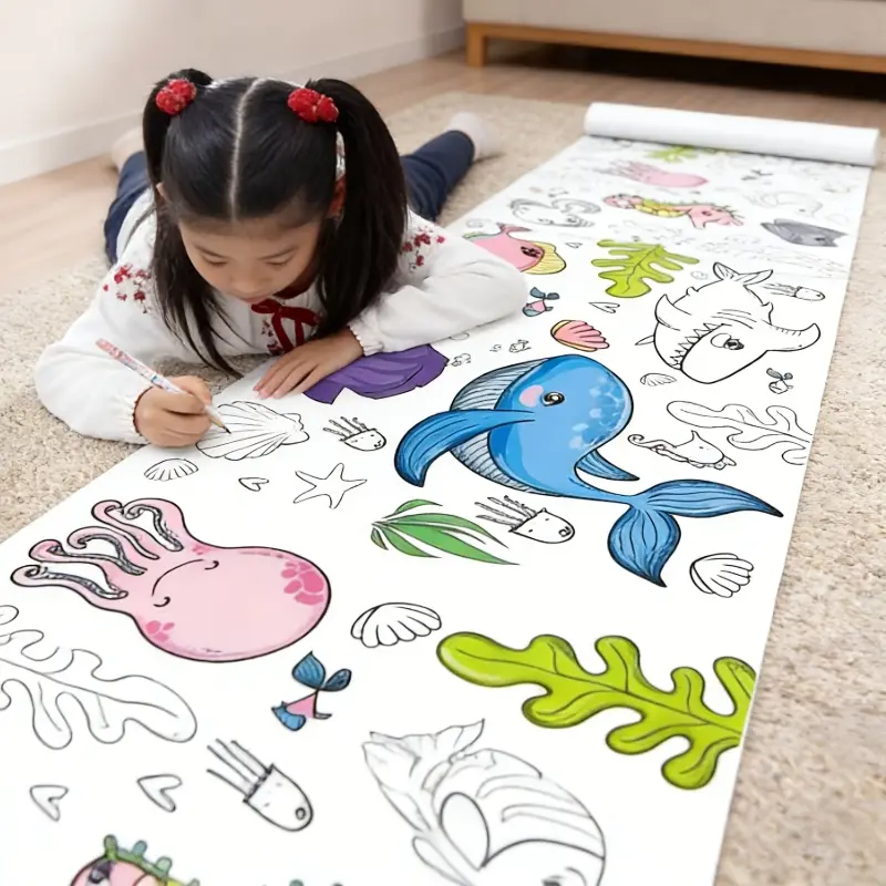 Viral Giant Coloring Roll for Kids - 5PCS Extra Large DIY Art Paper, Cute Animal & Ocean Designs, Fun Tabletop Drawing Mat for Toddlers, Perfect Birthday Party Activity & Educational Creativity Toy