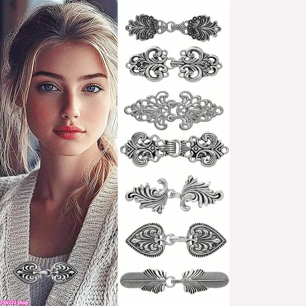 Vintage Waist Clips, 8-3/Pack Ornate Cinch Brooch Set with Durable Metal Pins in Antique Bronze Finish for Dresses and Sweaters, Alloy, Adjustable, Fashion, Year-Round, Quick Clip-On Styling
