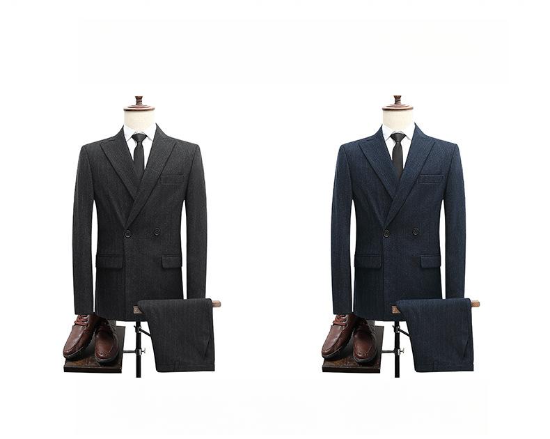 Men's Black Double-Breasted Slim Fit Blazer  Peak Lapel Korean Style Casual Business Suit with Side Vents