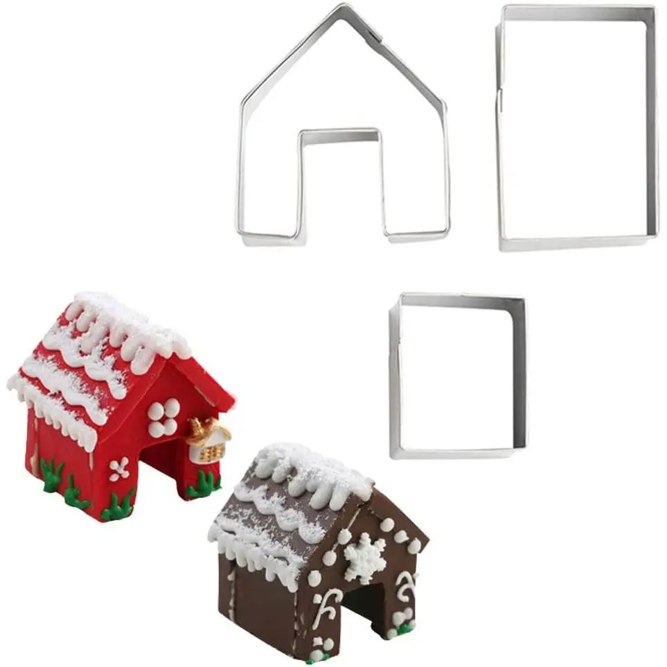 La Tartelette 3 count Stainless Steel Christmas Mini House Mold Gingerbread Cookie Cutters Set Cupcake  Easter Gingerbread House Kit (Small)