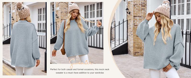 PiePieBuy Womens 2025 Trend Oversized Sweater - Mock Neck Batwing Sleeve Tunic Ribbed Knit Fall Top PiePieBuy Womens 2025 Trend Oversized Sweater - Mock Neck Batwing Sleeve Tunic Ribbed Knit Fall Top