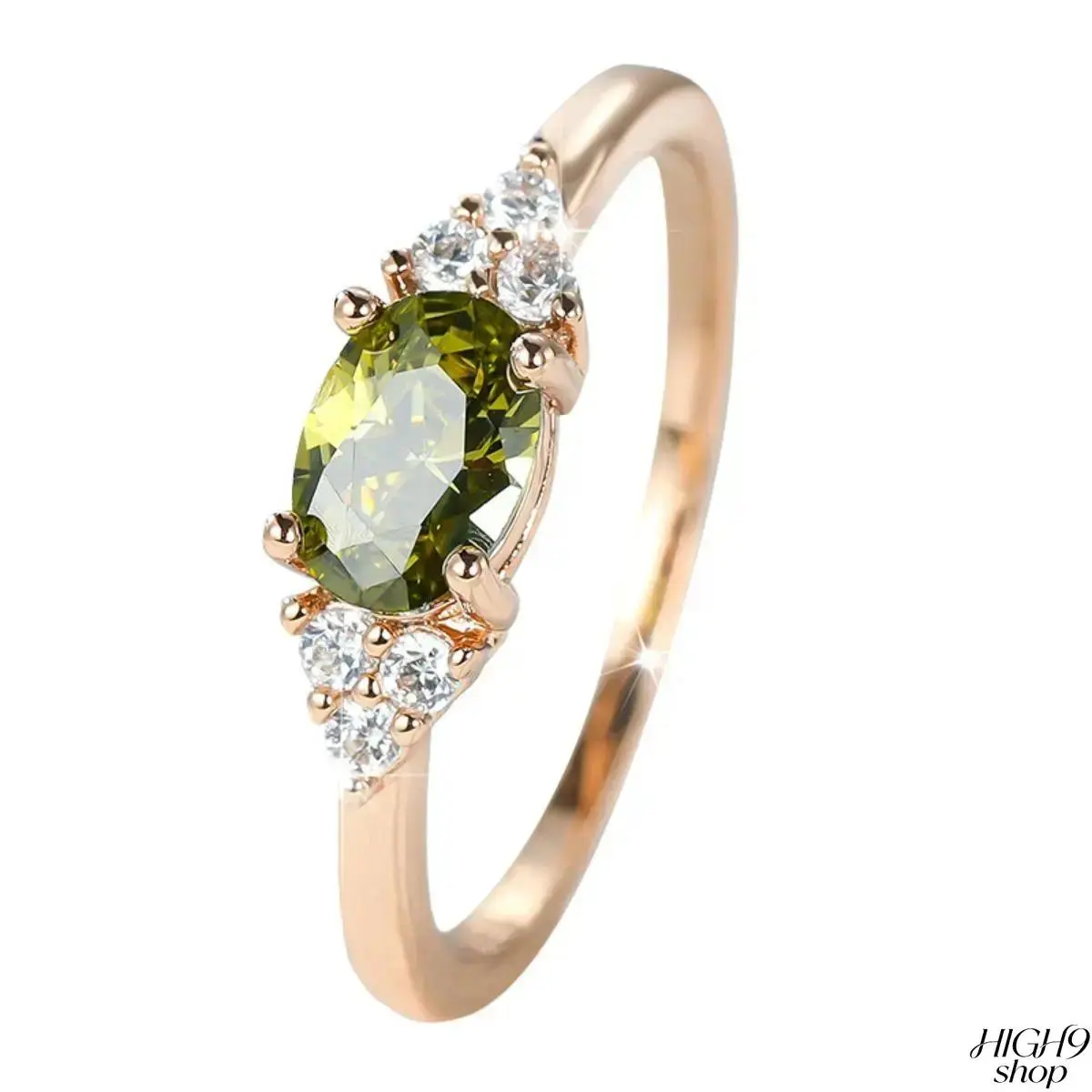 Elegant Minimalist Stackable Ring for Women, Rose Gold Tone Peridot Cubic Zirconia Gem with 4-Prong Setting & Micro Pave Detailing, Available in Sizes 6 to 10, Sparkly Birthstone Jewelry for Daily Wear & Gifting