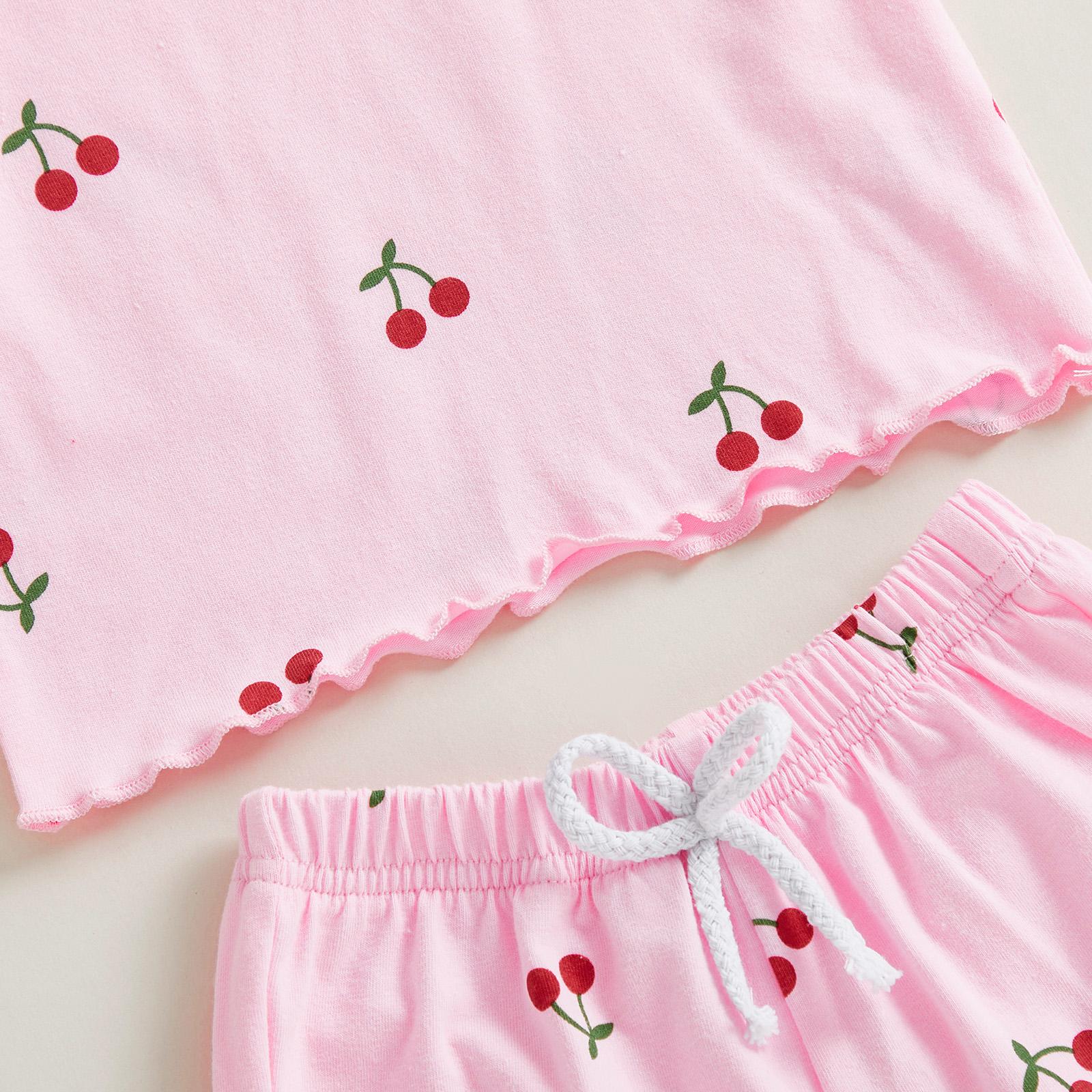 Toddler Baby Girl Summer Outfits Short Sleeve Cherry Print Tops + Shorts 2Pcs Clothes Set Little Girls Summer Clothes