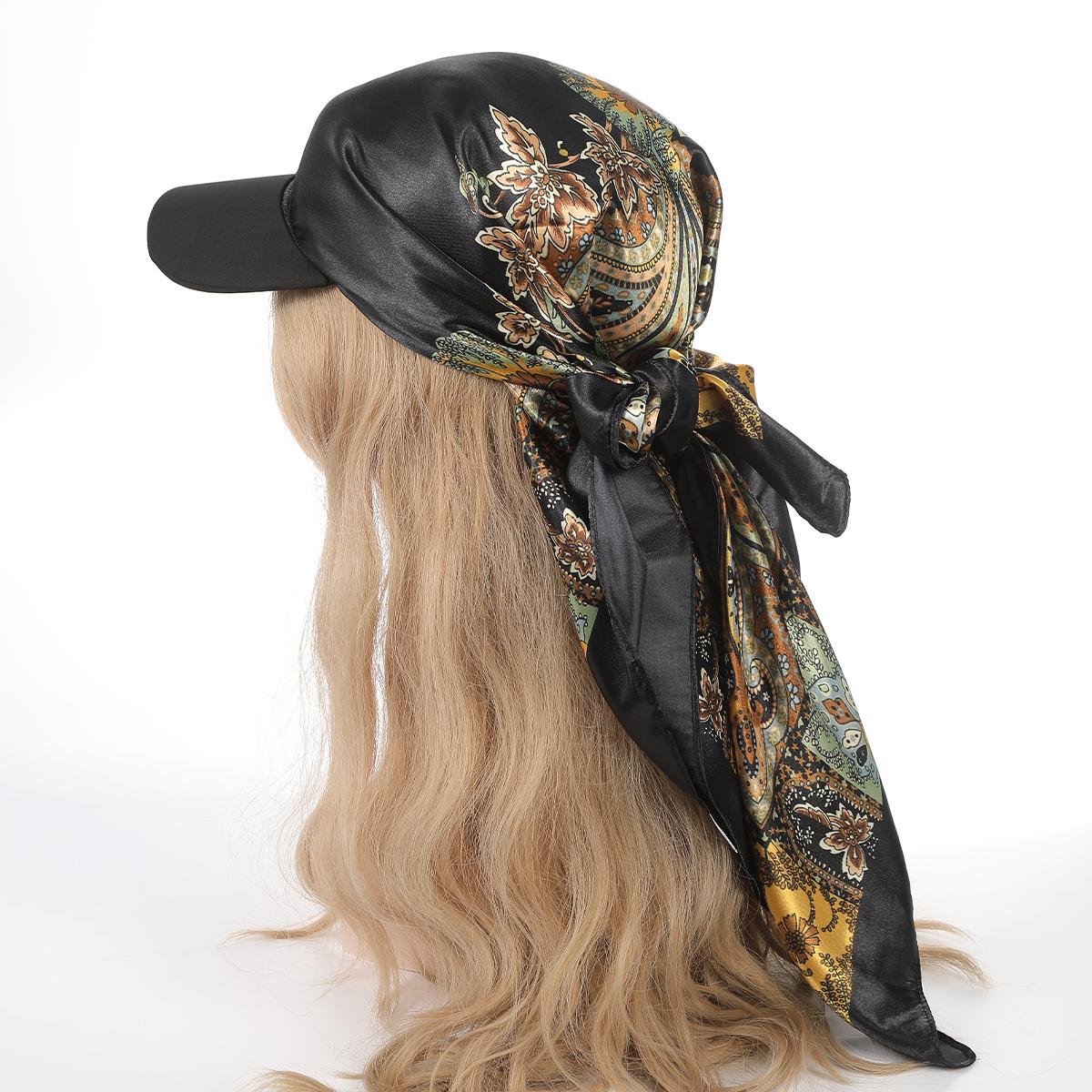 AWAYTR Black Square Scarf Hat for Women Bohemia Hawaii Retro Bandana Cap Printing Headscarf Hat Peaked Cap Sunshade Hair Accessories