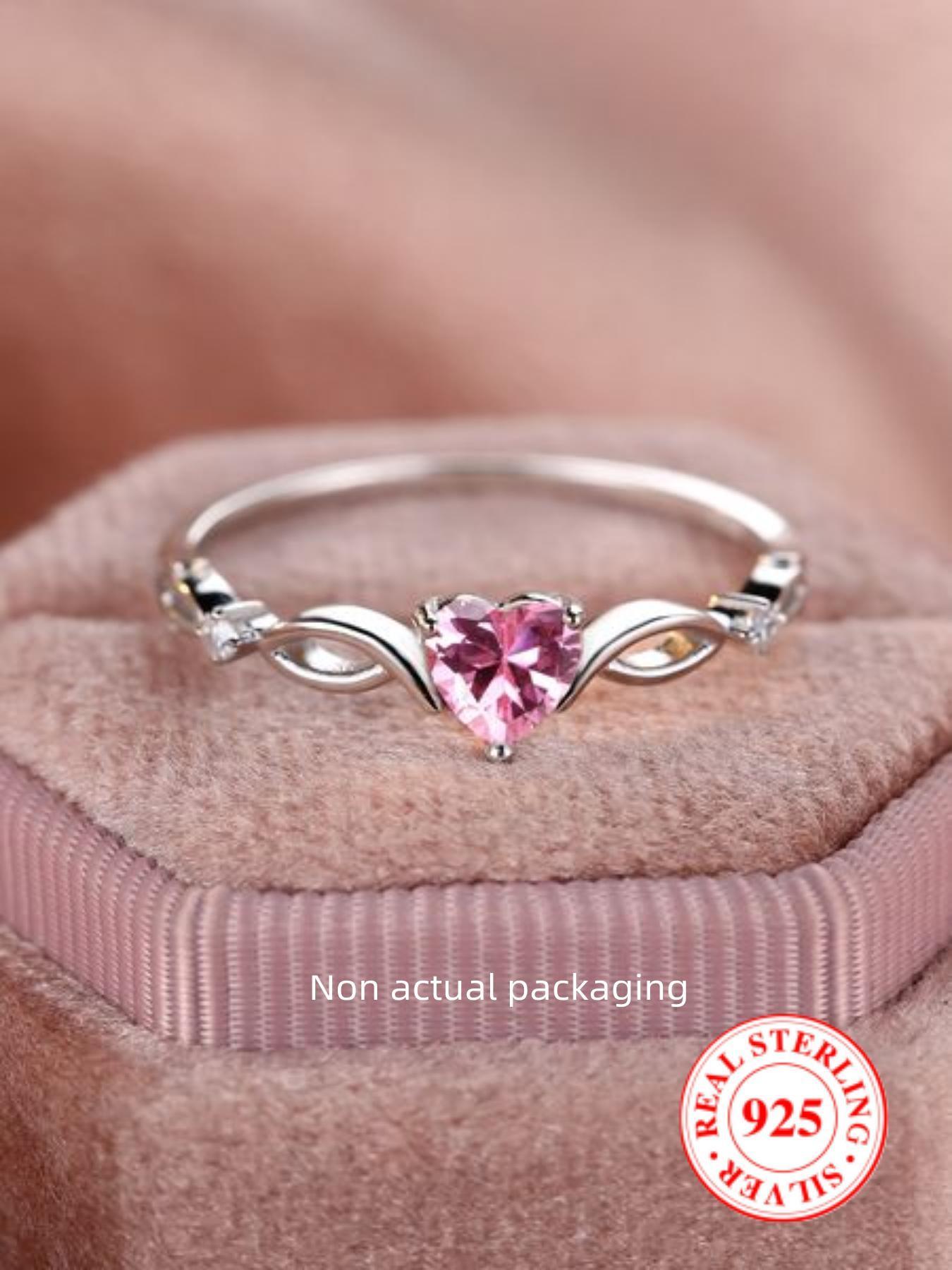 S925 Sterling Silver Fashion Colorful Heart Shaped Decor Ring, Promise Engagement Rings, Elegant Artificial Opal Decorated Ring for Women & Girls, Perfect Holiday Anniversary Birthday Gift, Valentine's Day Gift