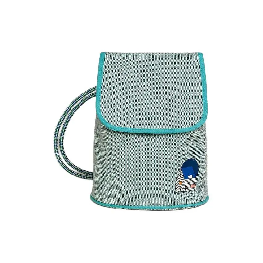 Hermes Les Cabanes Drawstring Silk Backpack for Women in Blue and Mint Green
