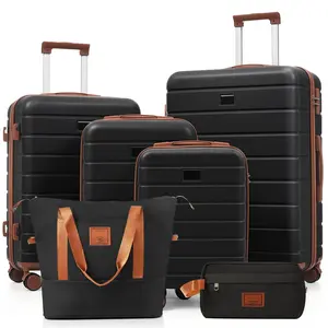 Travelpro Max 6-Piece Hardside Luggage Set with TSA Lock, 16/20/24/28 Inch Spinner Suitcase Set with Expandable Travel Duffel Bag & Waterproof Toiletry Kit, Adjustable Handle (black and brown)