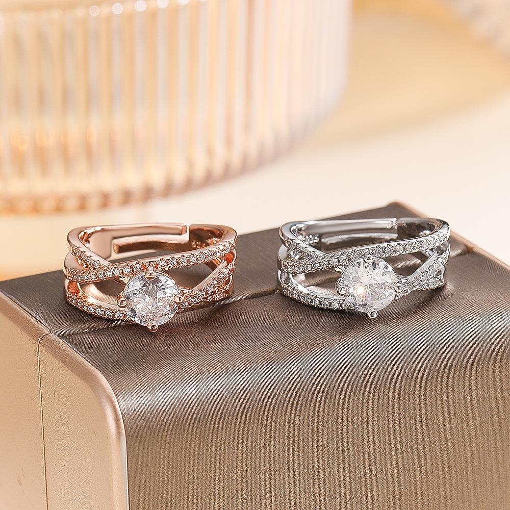 Twist Wrap Open Moissanite Ring for Women, Luxury Dainty Round Cut Cubic Zirconia Adjustable Engagement Wedding Band