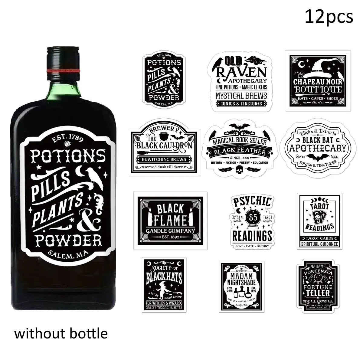 12pcs Creepy Halloween Apothecary Bottle Labels, Horror Wine Bottle Labels, Vintage Scary Potion Bottle Stickers, Halloween Apothecary Bottle Stickers, Halloween Party Decorations