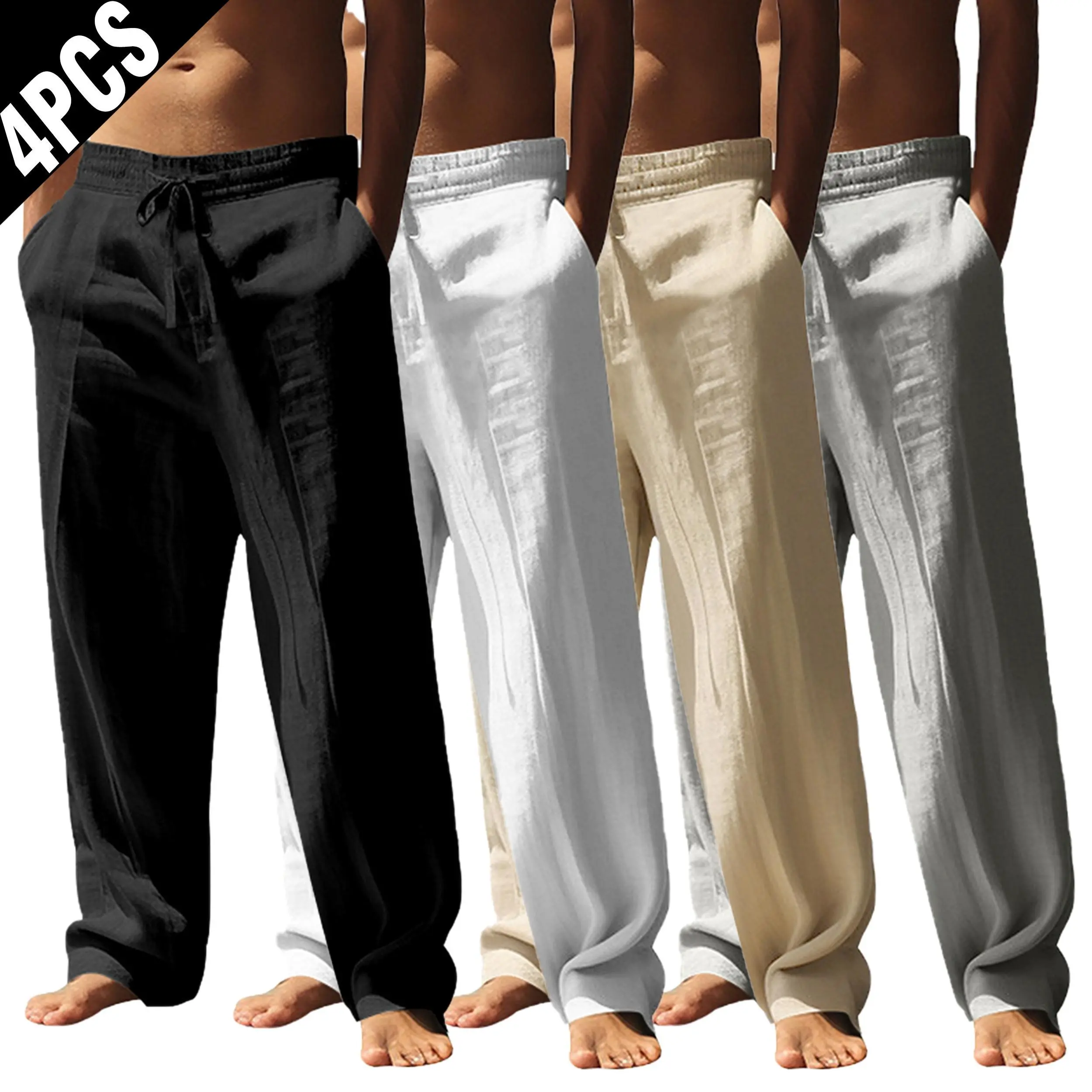 Men's Lyocell Linen Wide-Leg Pants, Casual Loose Fit and Drapey Style for Summer Vacation and Outdoor Wear, Large Wide Men's Pants, Plain, Linen Pants Baggy Pants Plain Trousers