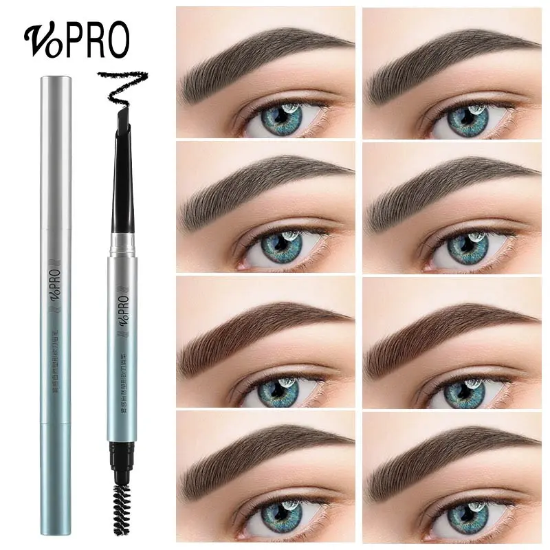 VOPRO Angled Tip Retractable Dual End Cosmetic Eyebrow Pencil With Spoolie Brush Waterproof Sweat Resistant Smudge Proof Long Lasting Natural Wild Eyebrow Makeup For Beginners