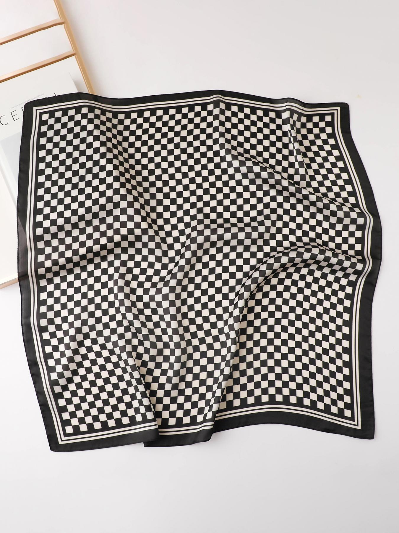 Women's Checked Pattern Contrast Binding Design Square Scarf, Casual Soft Comfortable Scarf for Daily Wear, Fashion Accessories for Women & Girls, Checkered Scarf, Scarf Wrap, Shawl