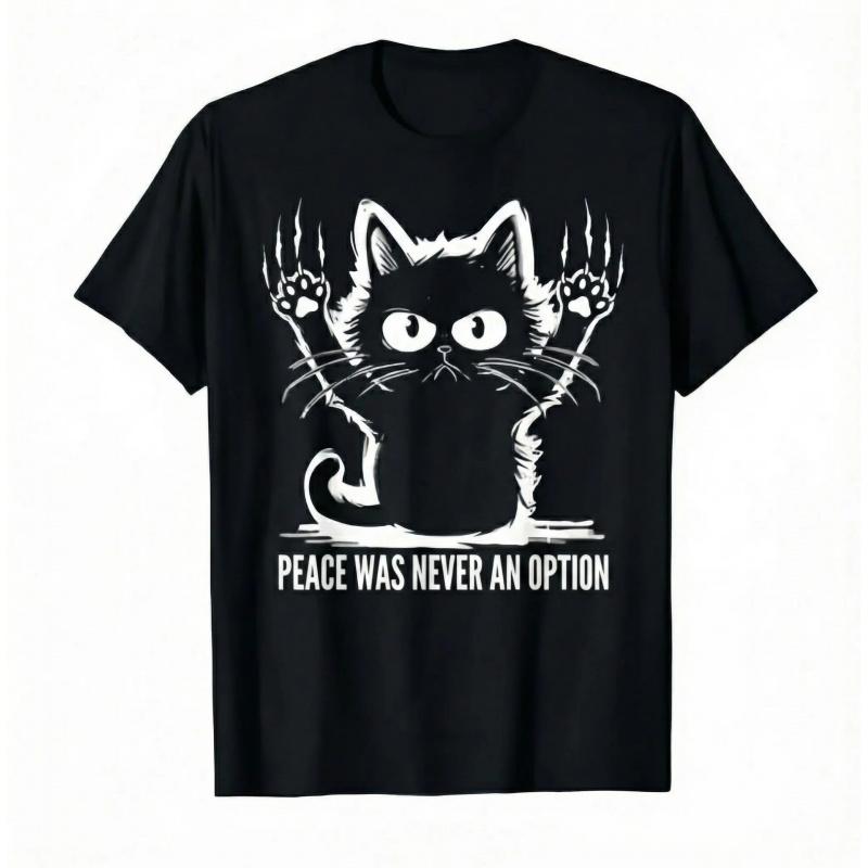 Angry Black Cat Funny Pet Humor Graphic T-Shirt, Sarcastic Unisex Casual Top