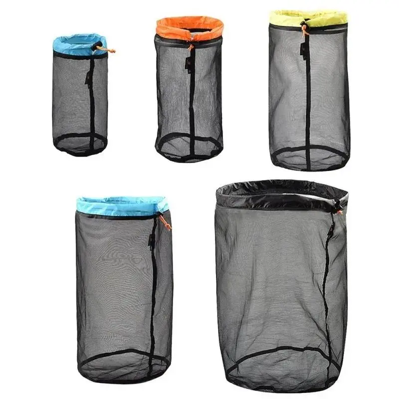 Women's Ultralight Polyester Mesh Fabric Storage Bag - 1Pc Drawstring Buckle Multi-Size Pack for Camping, Hiking Sports Tools