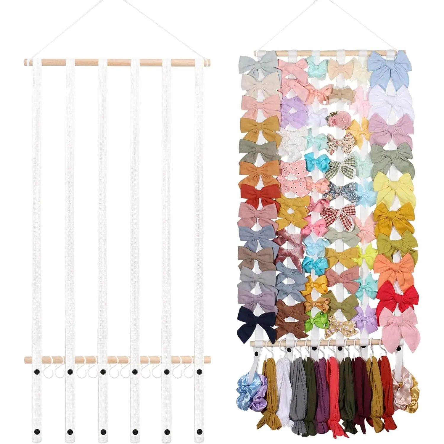 Hair Bow Holder Organizer for Girls，Hair Clips Headband Organizer Storage Wall Hanging Home Decor for Girls Room (1Pcs White 28Inch)
