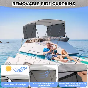 OP- Boat CoversVersatile 3 Bow Bimini Tops With Mesh Sidewalls,With Adjustable  Support Poles, Boat Shades Canopy, 2 Straps, 2 Rear Support Poles, 1 Inch Aluminum Frame