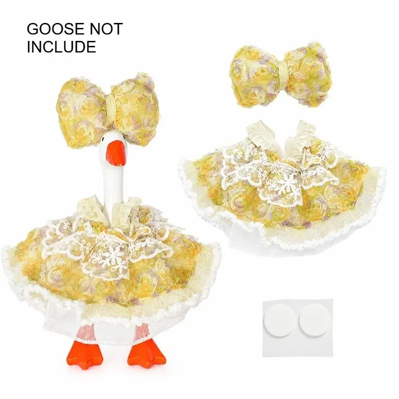 7-Inch Duck Statue Lace Dress Set, Heart-Shaped Tutu with Bow, Sweet Princess Style, Indoor Outdoor Decorative Item