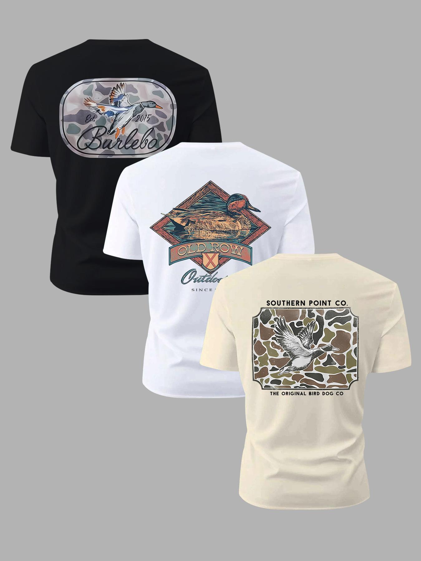 Men's Letter & Bird Print Round Neck Graphic Tee, Regular Fit Casual Short Sleeve T-shirt for Summer, Men's Top for Daily Wear, Tropical, Fitted