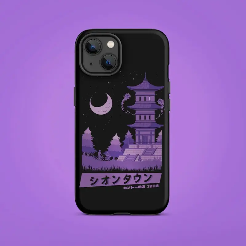 Lavender Town Kanto Ghost Pokemon Red Blue Game Graphic Tough Plastic MagSafe Fit Phone Case, Compatible with iPhone Series (13-17 Pro Max), Vintage Japanese Gaming Protect Cover, Spooky Nostalgic Gift for Pokemon Trainers, Mobile Phone Accessories