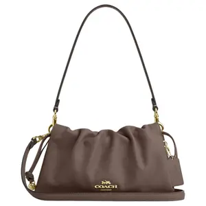 COACH Faye 26 Leather Top-Handle Crossbody Bag for Women with Logo Pleat Design in Brown