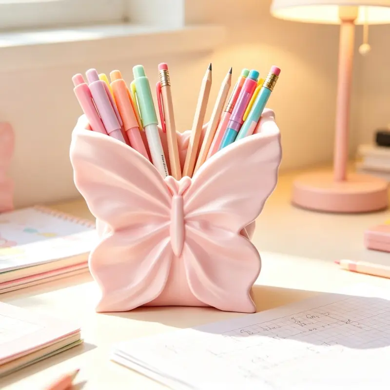 Aesthetic Butterfly Desk Decor - 3D Printed Pen Holder & Makeup Organizer, Unique Gift for Her, Students, Teachers, Pencil Holder