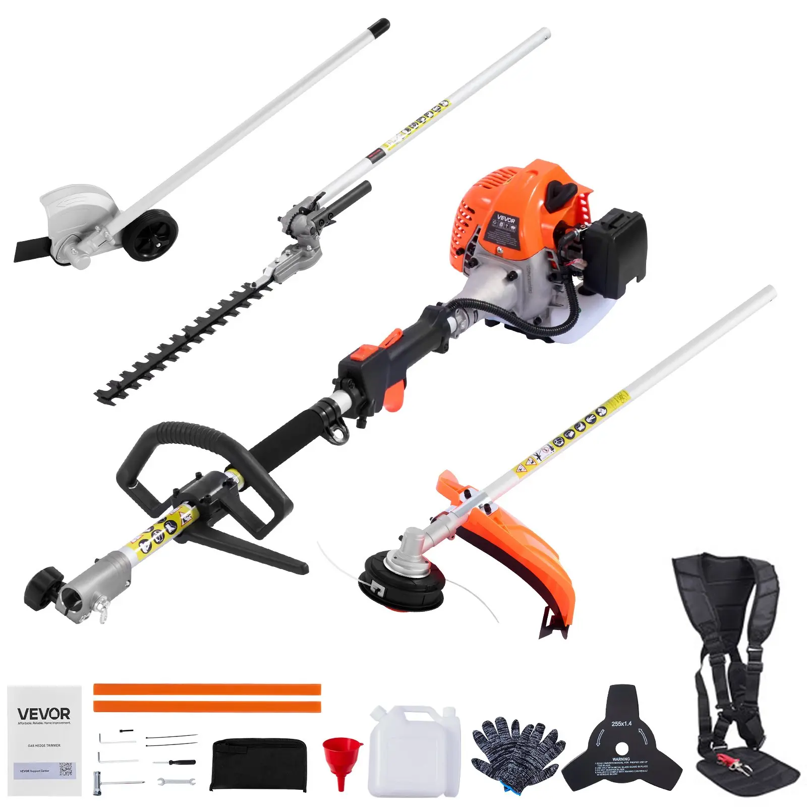 【DealsForYouDays】VEVOR Gas Hedge Trimmer, 2 Cycle Gas Power Handheld Hedge Trimmer, 4-in-1 26cc Weed Eater with Protective Gear Set, Includes Hedge and String Trimmer, Edger, Brush Cutter, for Trimming Shrubs Bushes