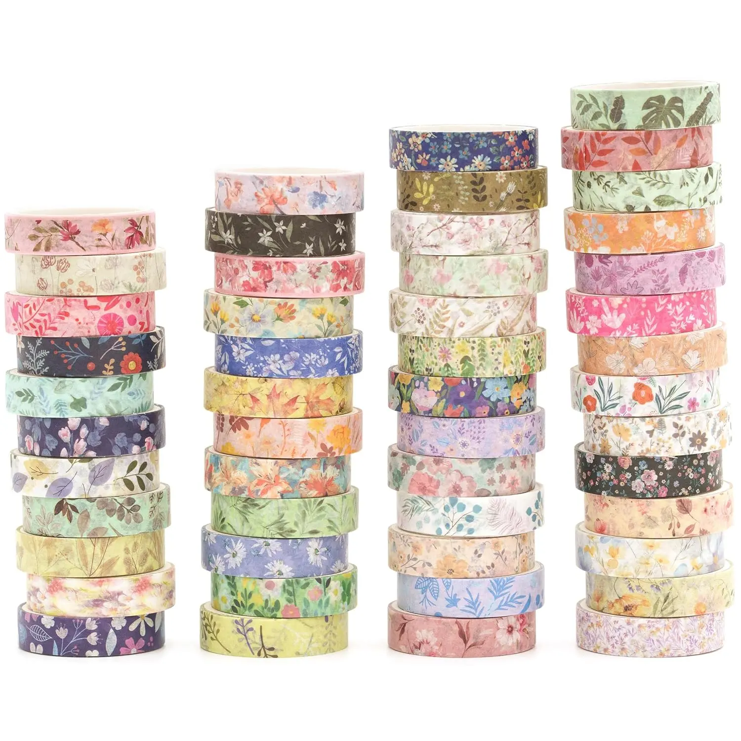 50 Rolls Modern Floral Washi Tape Set, Decorative Masking Tape for Crafts, DIY Projects, Journal Supplies, Planners, Scrapbooking & Stamping