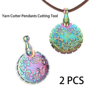 2 PCS Yarn Cutter Pendants Cutting Tool , 2 in 1 Iridescent Floral Metal Yarn Cutters Thread Snips Round Floral Design Craft Cutting Tools Sewing Scissors for DIY Sewing and Knitting